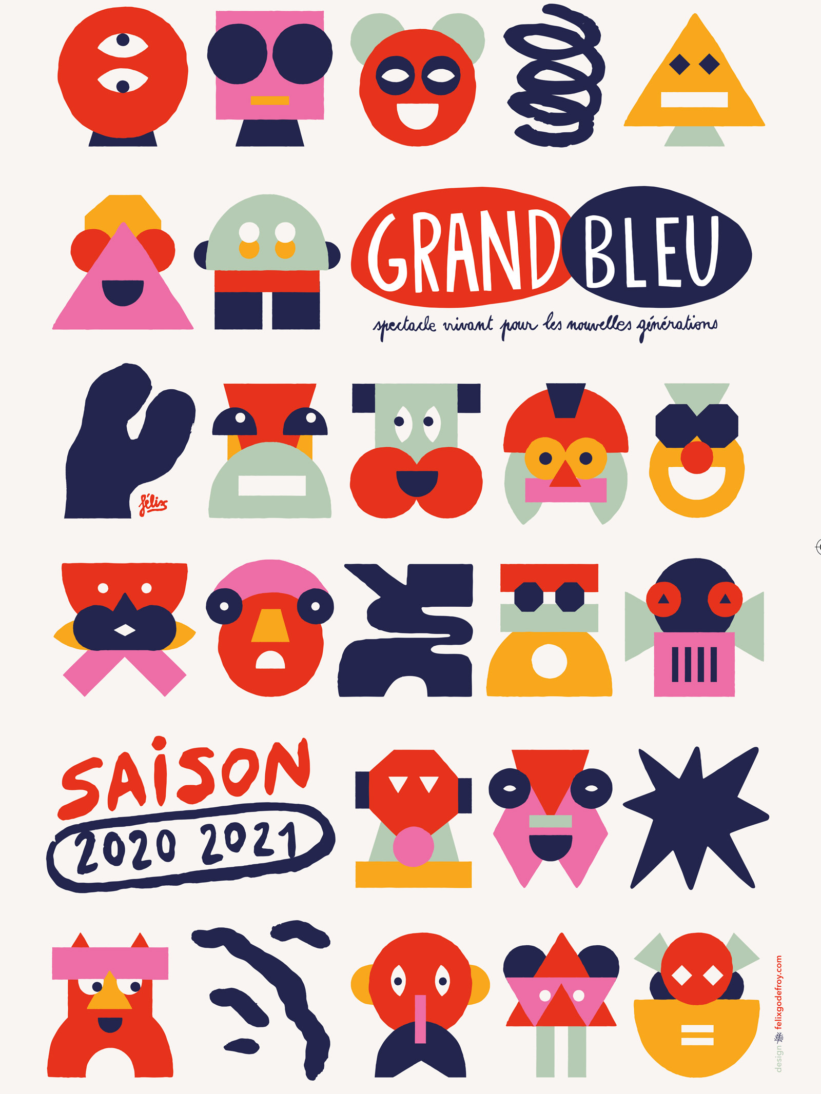 Design graphique des brochures et supports de communication des saisons 19/20 et 20/21 du Grand Bleu Lille