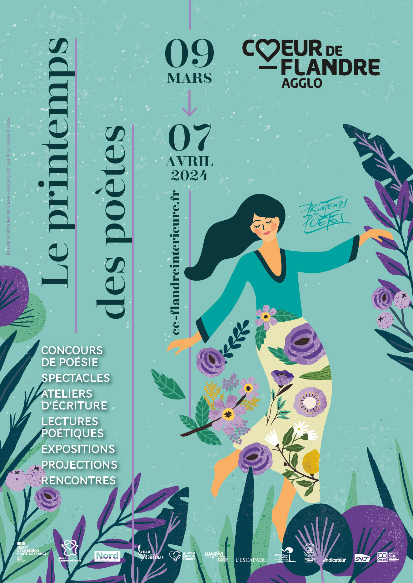 Direction artistique et design graphique de l'événement Printemps de Poètes organisé par Coeur de Flandre Agglo